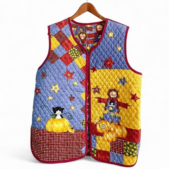 Handmade Reversible Fall Patchwork Quilted Vest - Picture 1 of 5
